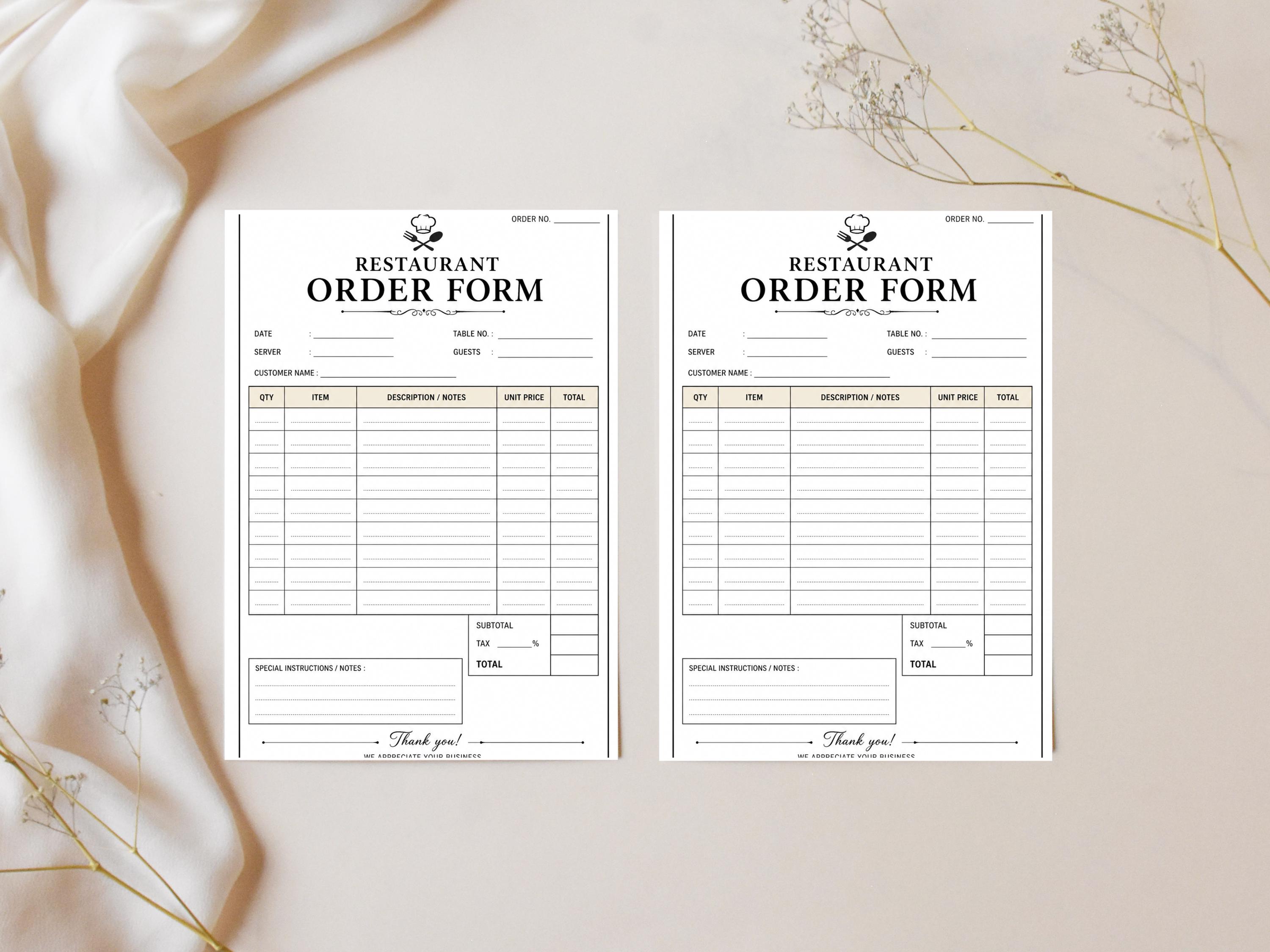 Compass Ordering Form Restaurant Order Form Template for Food, Client Sample Payment Receipt ...