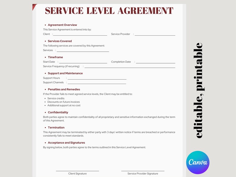 Service Agreement Template Canva Editable, Professional Service ...