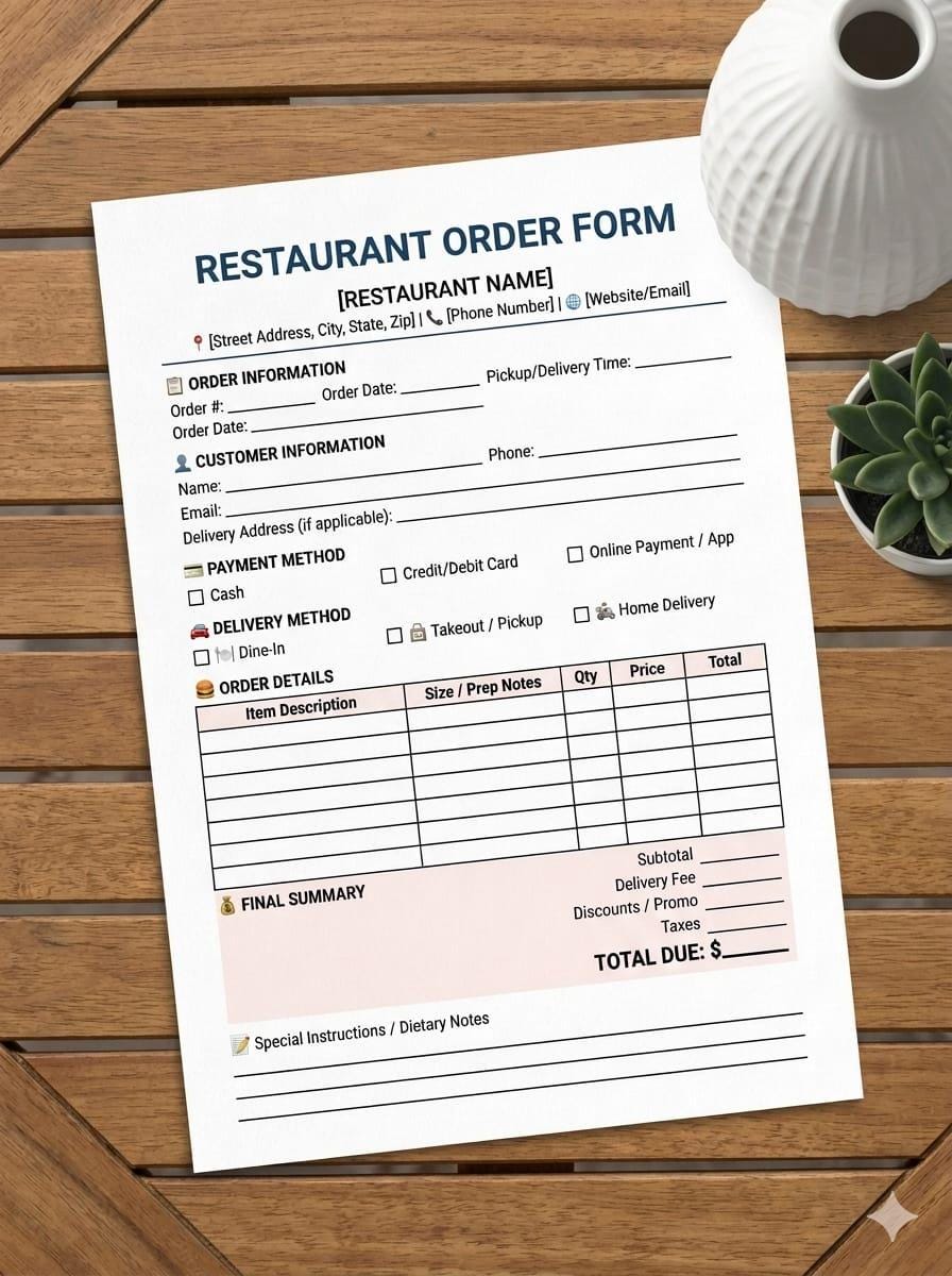 Order Form Template for Restaurant and Food, Order Form Template, Canva ...