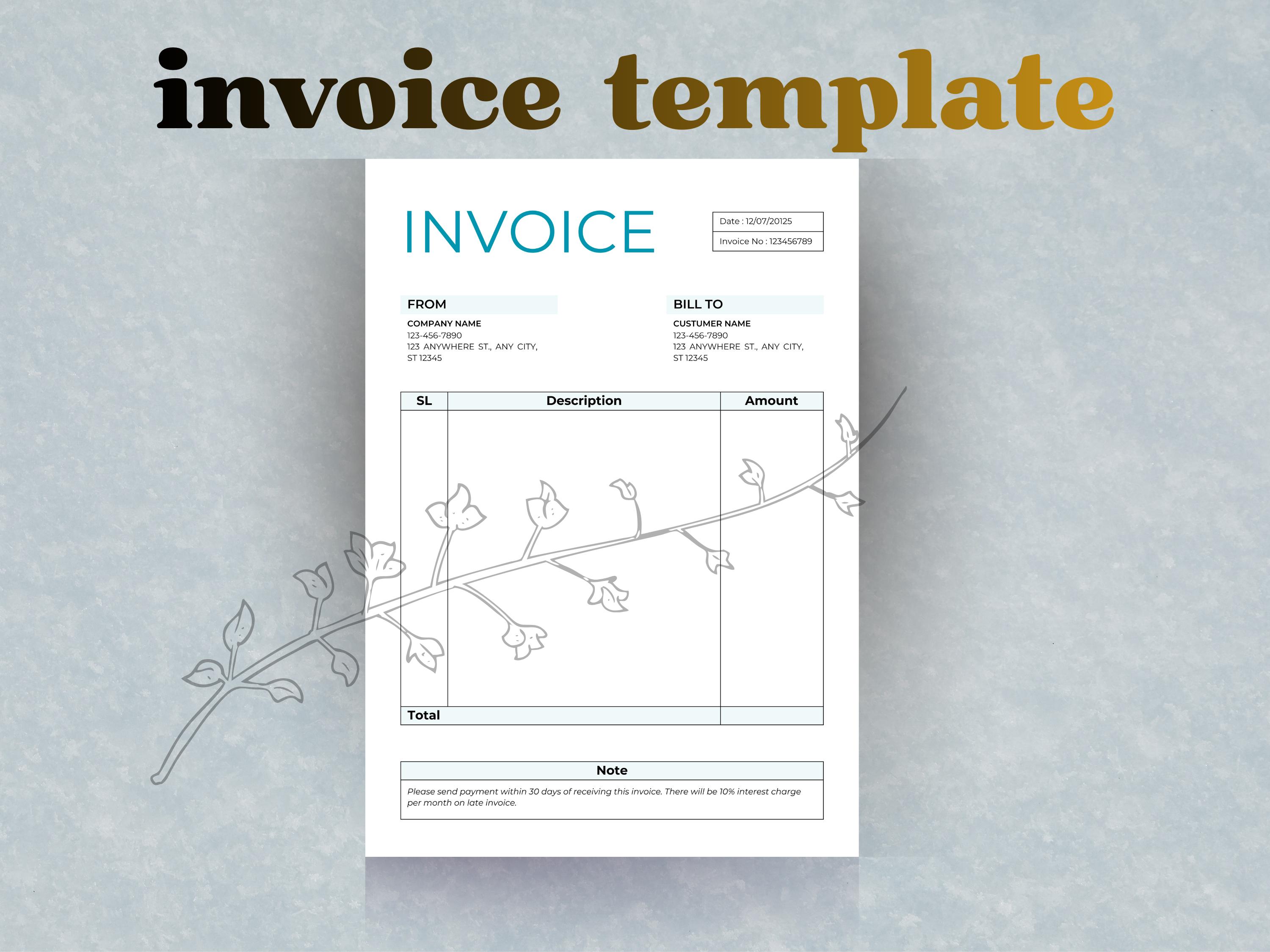 Minimalist Invoice Template Uk, Canva Edible Invoice, Small Business ...