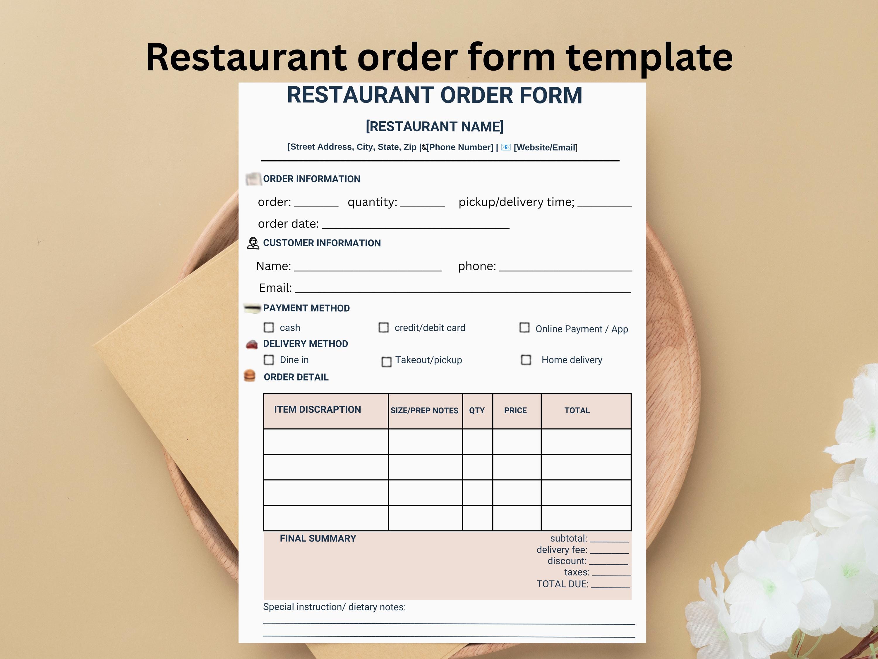 Order Form Template for Restaurant and Food, Order Form Template, Canva ...