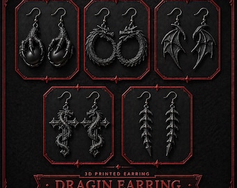 Gothic Dragon Earring STL Bundle | Ouroboros, Claw, Wing, Spine Designs (3D Printable)