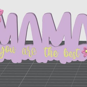 May include: A lavender-colored decorative sign with the word "MAMA" in large letters. The text "you are the best" is in a smaller, yellow font. Pink flowers with yellow centers adorn the left and right sides.