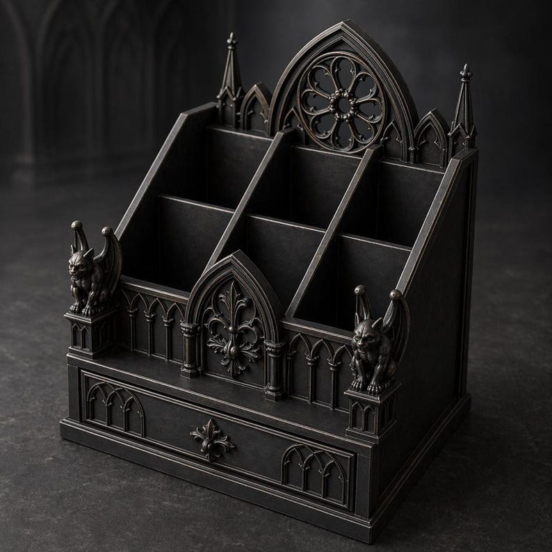 Gothic Cathedral Desk Organizer STL | Gargoyle Pen Holder (Digital Download) image 5