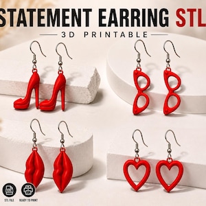 Statement Earring STL Bundle | Lips, Heels, Heart, Glasses (Digital Download)