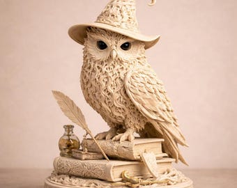 Wizard Owl Statue STL File Fantasy Mage Owl 3D Print Model Digital Download Figurine