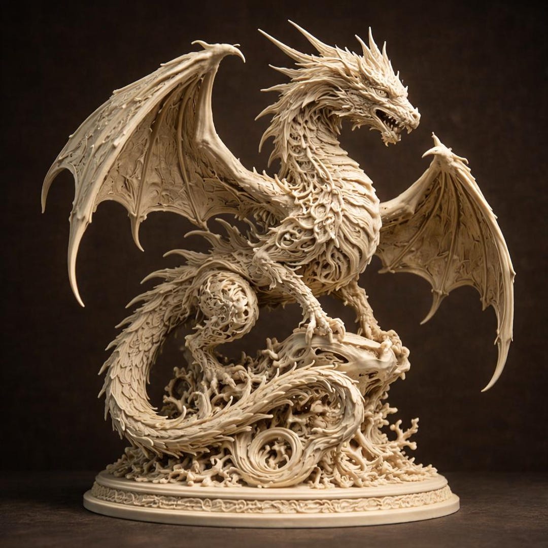 Detailed Fantasy Dragon Statue Ivory style Mythical Sculpture Gamer detailed-fantasy-dragon-statue-ivory-style-mythical-sculpture-gamer