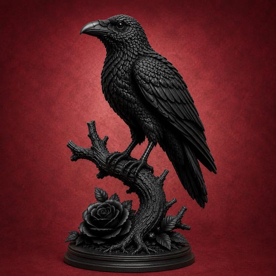 Gothic Raven Sculpture STL File | Dark Academia Crow 3D Print Decor (Digital Download)