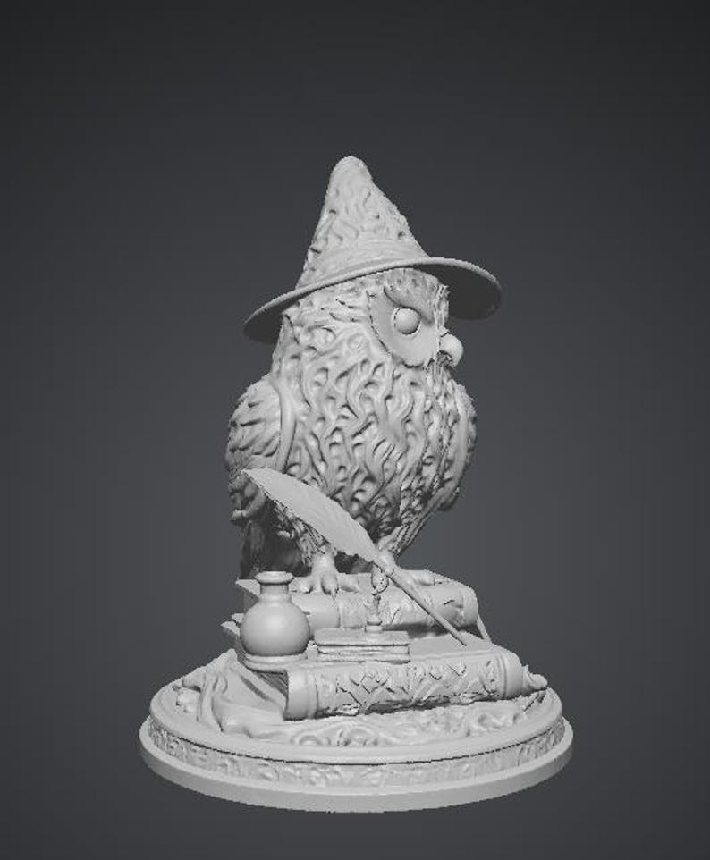 Wizard Owl Statue STL File Fantasy Mage Owl 3D Print Model Digital ...