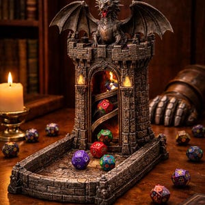 Torre de dados de castillo gótico de dragón STL / DND RPG Impresión 3D Juegos (Descarga digital)