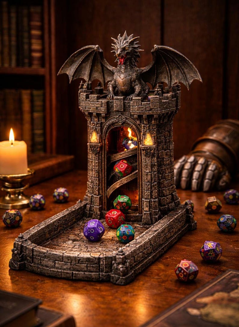 Dragon Gothic Castle Dice Tower STL | DND RPG 3D Print Gaming (Digital Download) image 1