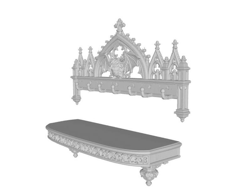 Gothic Cathedral Key Holder With Shelf | Medieval Bat Wall Organizer ...