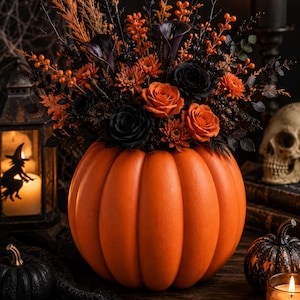 Halloween-Kürbisvase (STL-Datei) Klassische Kürbis-Blumenvase | Herbstdeko (3D-Druck) | Gruselige Wohndeko | Herbstlicher Pflanzkübel (Digitaler Download)