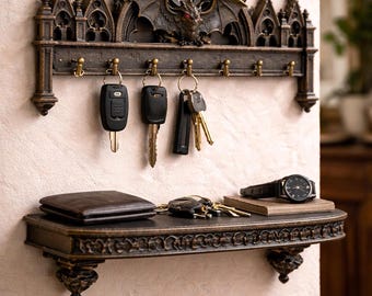 Gothic Key Holder, Wall Organizer STL, Medieval Cathedral Decor