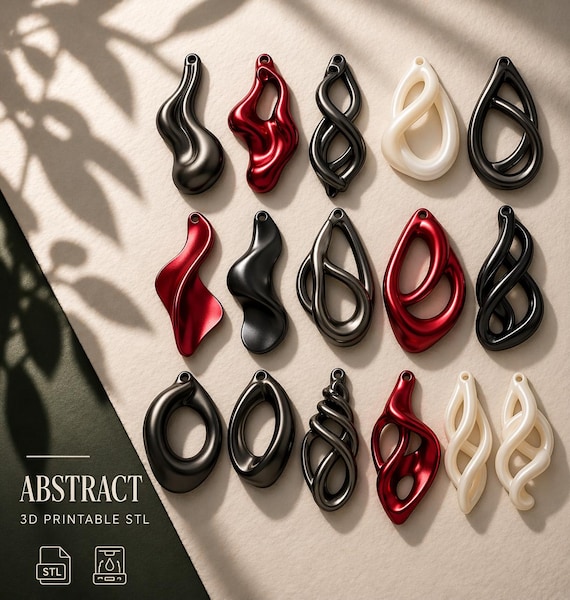 Abstract Earring STL Bundle, 3D Printable Sculptural Jewelry Files (Digital Download)