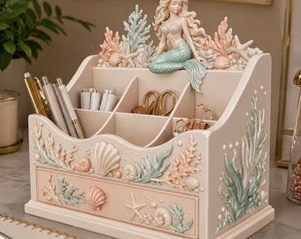 Mermaid Desk Organizer STL | Ocean Theme Stationery Holder (Digital Download)