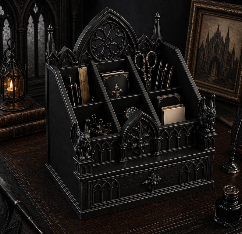 Gothic Cathedral Desk Organizer STL | Gargoyle Pen Holder (Digital Download) image 6