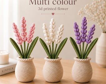 Crochet Lavender Flowers STL | 3D Printable Yarn Vase Decor (Digital Download)