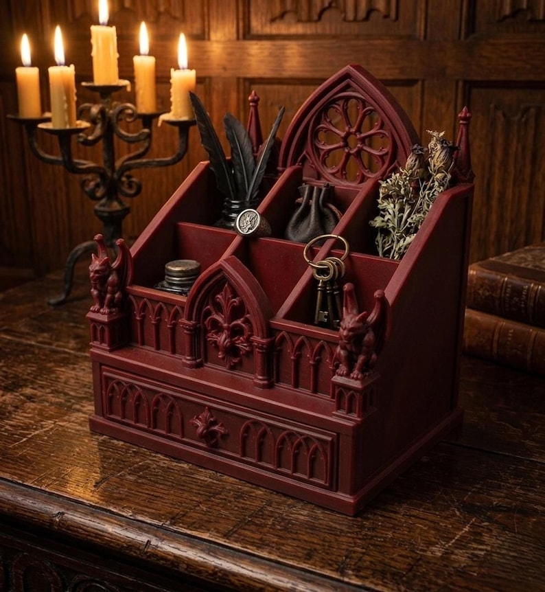 Gothic Cathedral Desk Organizer STL | Gargoyle Pen Holder (Digital Download) image 3