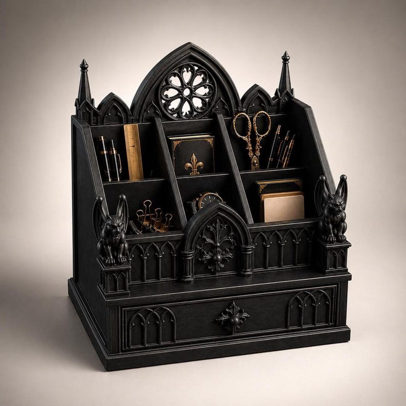 Gothic Cathedral Desk Organizer STL | Gargoyle Pen Holder (Digital Download) image 1