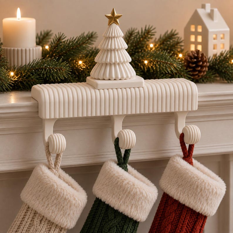Weihnachtsstrumpfhalter | Nordische Kaminsimsdekoration: Weihnachtsstrumpfaufhänger (3D-STL-Datei, digitaler Download)