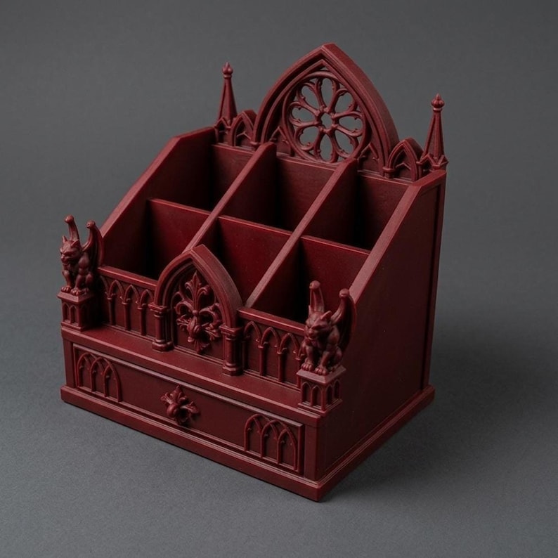 Gothic Cathedral Desk Organizer STL | Gargoyle Pen Holder (Digital Download) image 9