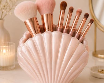 Shell Makeup Brush Holder STL | Seashell Vanity Organizer | Coastal Decor 3D Print File | Makeup Brush Cup | Bathroom Storage STL