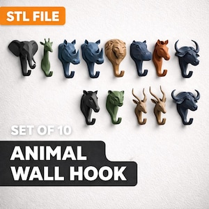 Lot de crochets muraux à tête d'animal | Ensemble de fichiers d'impression 3D Safari (téléchargement numérique)