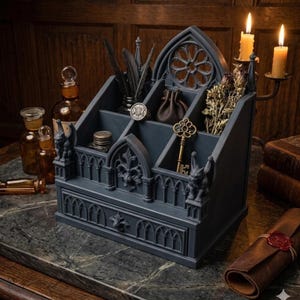 Gothic Cathedral Desk Organizer STL | Gargoyle Pen Holder (Digital Download) image 8