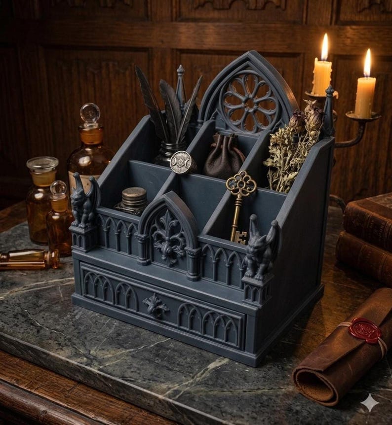 Gothic Cathedral Desk Organizer STL | Gargoyle Pen Holder (Digital Download) image 8
