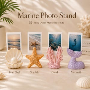Ensemble de fichiers STL pour supports photo Polaroid côtiers | Coquillage nacré, étoile de mer, corail, sirène (téléchargement numérique)