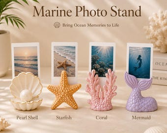 Coastal Photo Stand STL Bundle | Pearl Shell, Starfish, Coral, Mermaid (Digital Download)