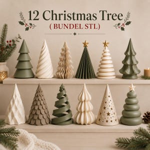 Julgrans-STL-paket | 12 3D-utskrivbara julgranar | Nordisk julgransdekorationsset | Juldekorationer i hyllor (digital nedladdning)