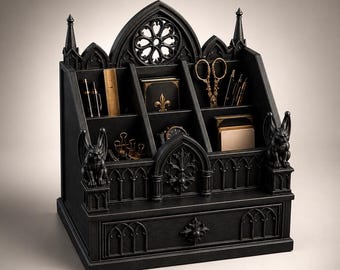 Organizador de mesa Catedral Gótica STL | Porta-canetas Gárgula (Download Digital)