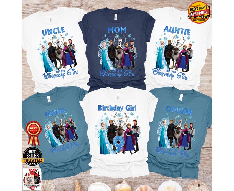 Frozen Birthday Girl Age Shirt, Custom Family Squad Shirts, Matching Mom Dad Sister Brother Tee, Elsa Anna Birthday Outfit image 6