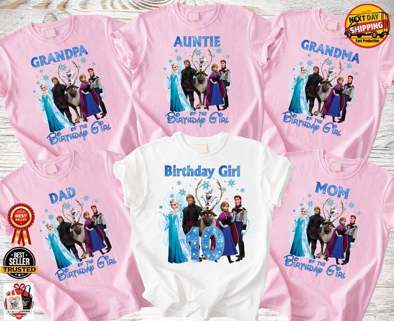 Frozen Birthday Girl Age Shirt, Custom Family Squad Shirts, Matching Mom Dad Sister Brother Tee, Elsa Anna Birthday Outfit image 1