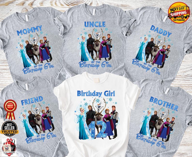 Frozen Birthday Girl Age Shirt, Custom Family Squad Shirts, Matching Mom Dad Sister Brother Tee, Elsa Anna Birthday Outfit image 8
