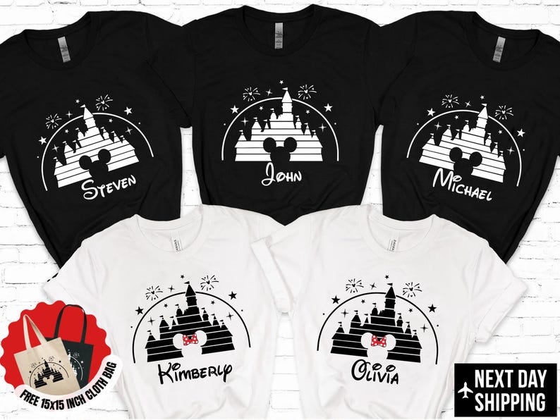 Retro Disney Family Shirt - Custom Disney Vacation 2026 Tee - Vintage Mickey Mouse Castle Shirt - Personalized Disneyworld Trip Outfits image 1