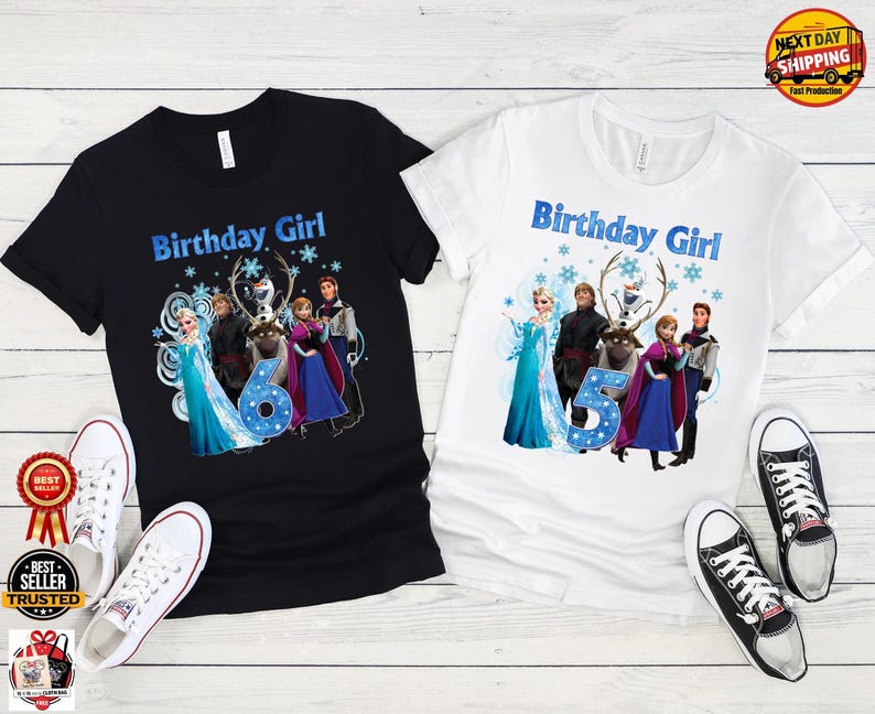 Frozen Birthday Girl Age Shirt, Custom Family Squad Shirts, Matching Mom Dad Sister Brother Tee, Elsa Anna Birthday Outfit image 16
