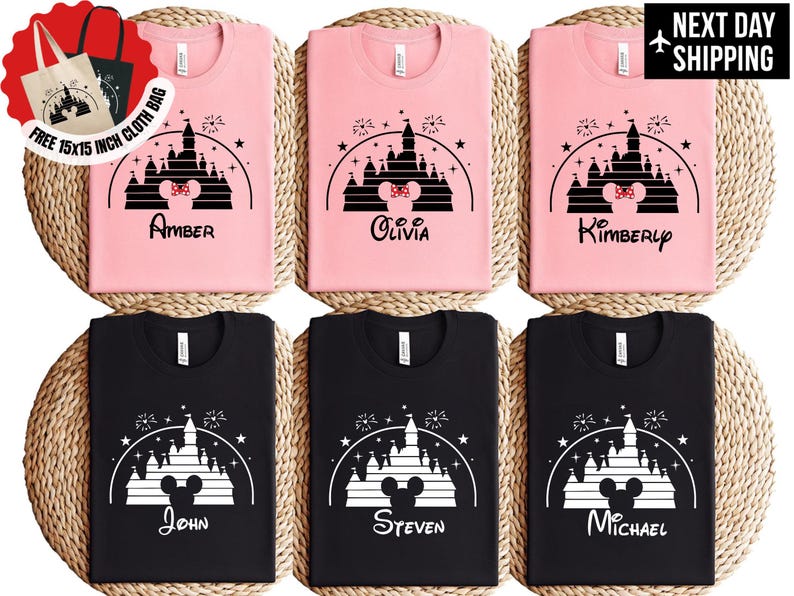 Retro Disney Family Shirt - Custom Disney Vacation 2026 Tee - Vintage Mickey Mouse Castle Shirt - Personalized Disneyworld Trip Outfits image 2