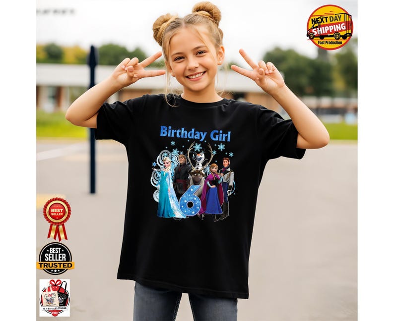 Frozen Birthday Girl Age Shirt, Custom Family Squad Shirts, Matching Mom Dad Sister Brother Tee, Elsa Anna Birthday Outfit image 4