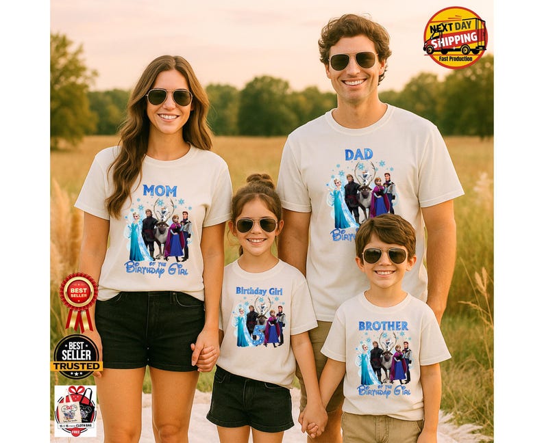 Frozen Birthday Girl Age Shirt, Custom Family Squad Shirts, Matching Mom Dad Sister Brother Tee, Elsa Anna Birthday Outfit image 18