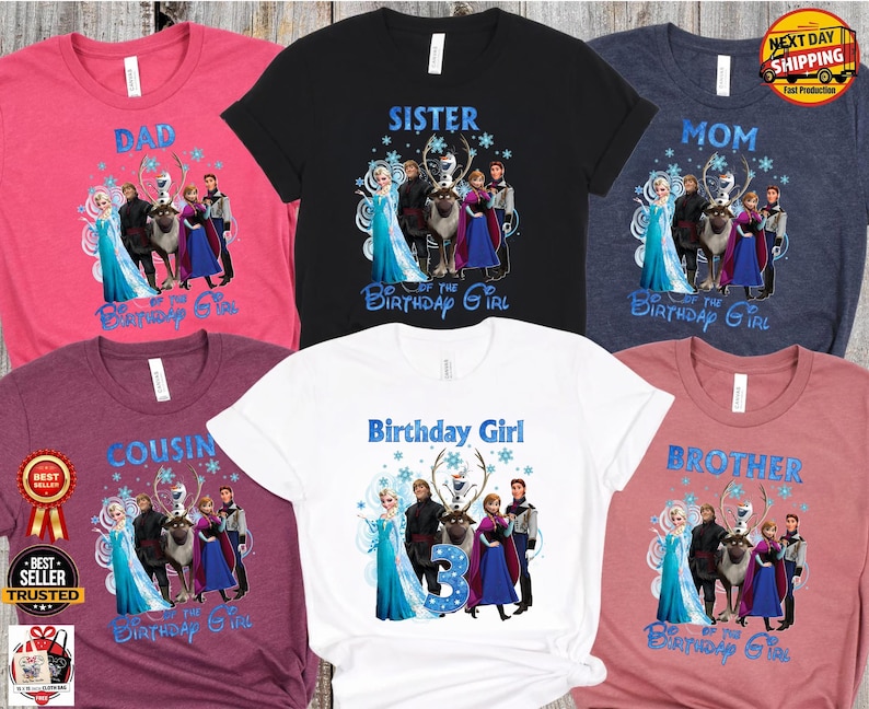 Frozen Birthday Girl Age Shirt, Custom Family Squad Shirts, Matching Mom Dad Sister Brother Tee, Elsa Anna Birthday Outfit image 7