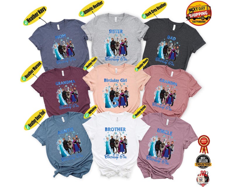 Frozen Birthday Girl Age Shirt, Custom Family Squad Shirts, Matching Mom Dad Sister Brother Tee, Elsa Anna Birthday Outfit image 3