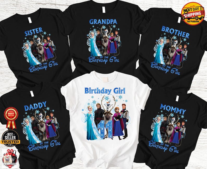 Frozen Birthday Girl Age Shirt, Custom Family Squad Shirts, Matching Mom Dad Sister Brother Tee, Elsa Anna Birthday Outfit image 5