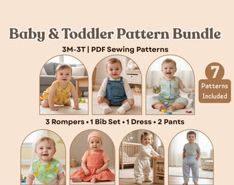 Baby Toddler Sewing Pattern Bundle PDF 3M–3T, Rompers, Bibs, Dress, Pants for Kids