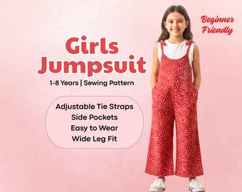 Patron de couture de combinaison fille PDF, combishort jambes larges nouées aux épaules, salopette d'été avec poches