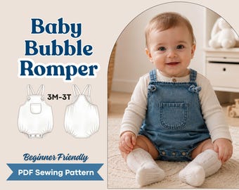 Patron de couture barboteuse bébé, barboteuse bulles croisées dans le dos, combishort pour tout-petits 3 M–3T, salopette unisexe