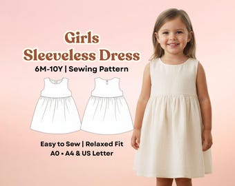Patron de couture PDF pour robe sans manches fille, robe pour petite fille, tenue d'été fluide pour enfant