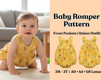 Patron de couture pour une barboteuse bébé, salopette dos croisé, combinaison tablier pour tout-petit, tenue bébé unisexe